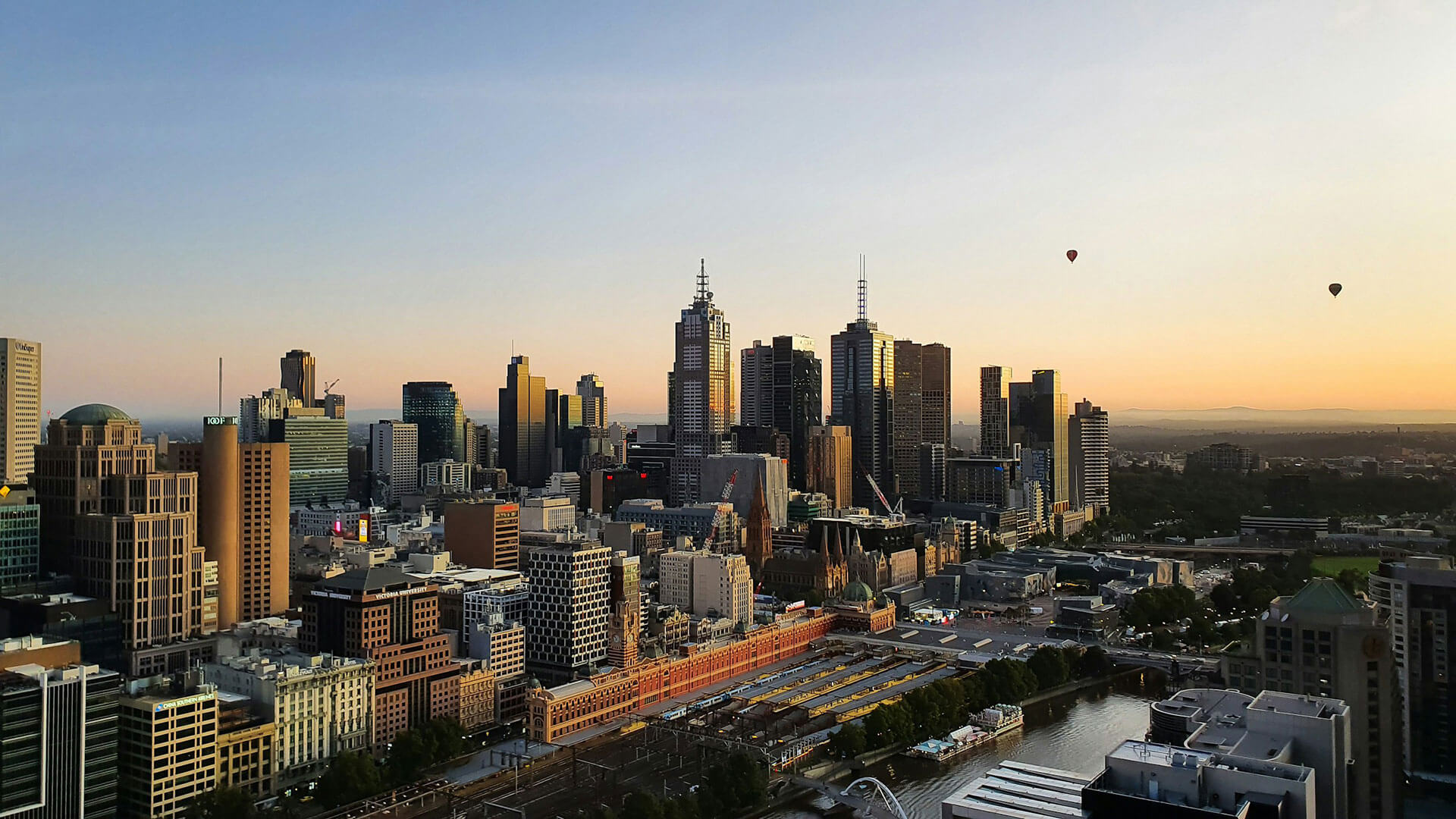 Sydney CBD skyline dramatic sunset